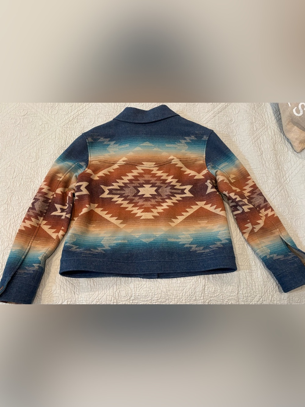 Pendleton Blue Denim-Trim Southwest Pattern Women’s Jacket - Picture 2 of 5